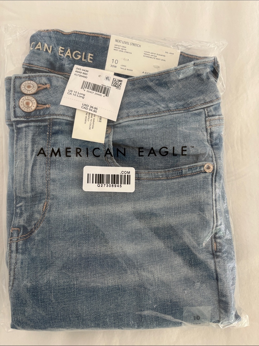 AE Artist Crop jeans Next Level Stretch Low Rise 10L Indigo Abyss NWT